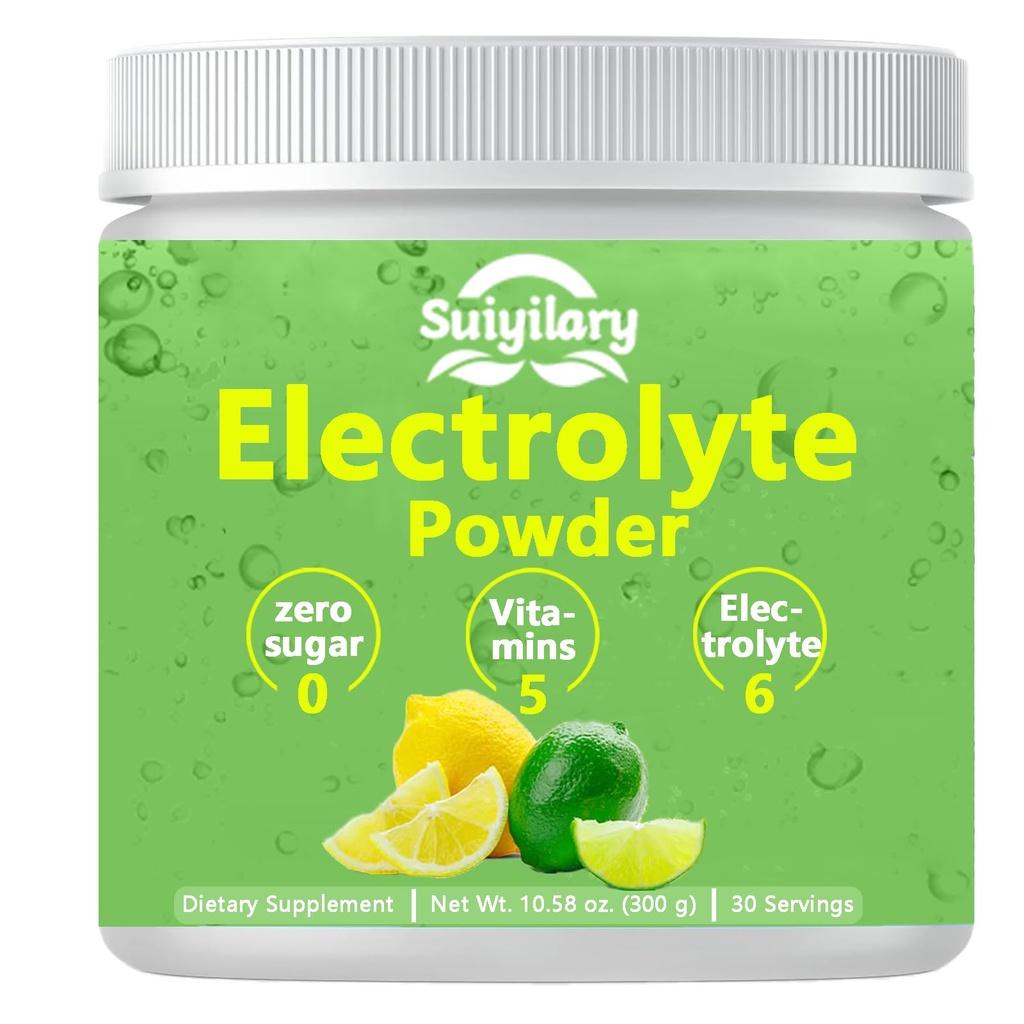 Electroliti Pulbere Nu Zahăr, Electroliti Drink Mix, 5 Vitamine & 6 Electroliti, Keto Friendly, Potasiu & Sare, Zahar Free Hydration Powder, Lemon Arome 300g