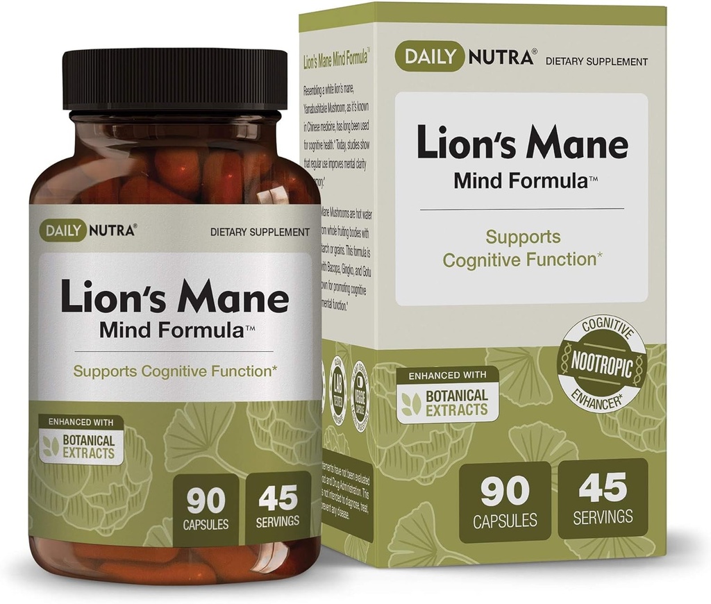 ZilnicNutra Lions Mane Minte Formula - Nootropic Supliment pentru Cognitive Brain Health 