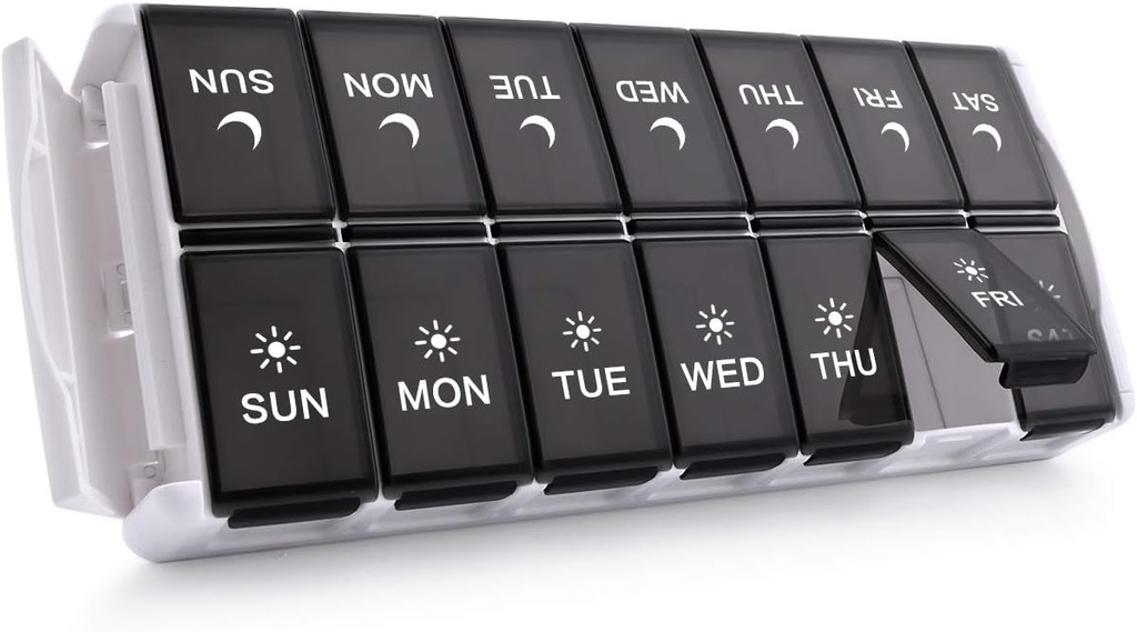 A luatMag Săptămânal Pill Organizator 2 ori pe zi, Easy Fill Medicine Organizator pilula AM PM caz Pilula, capacitate mare 7 zile Pilula cutie pentru pastile / Vitamina / ulei de pește / suplimente (Patent înregistrat)