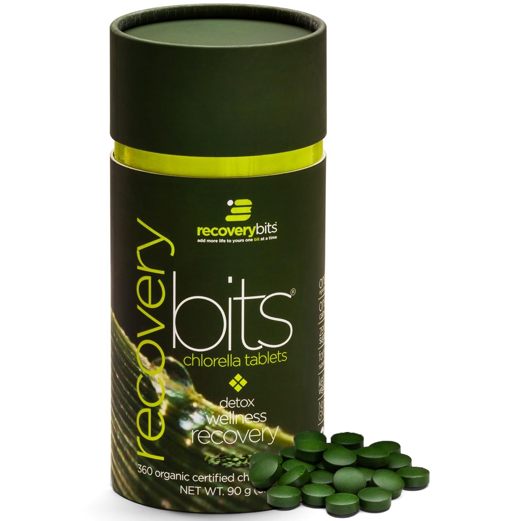 RECOVERYbits - Organic Chlorella Tablets - Plant-Base Algae Superfood - Clorofila - Perete de celule crăpate - Energie - Sistem imunitar - Detox - Keto - Vegan - Non-GMO - Canister mic - 360 comprimate