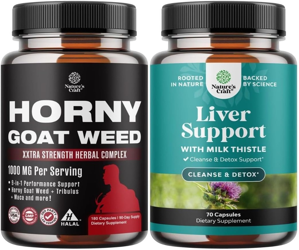 Bundle of Horny Goat buruieni pentru barbati - Extra Putere Barbat Suplimentul pentru Rezistenta & Energie si Ficat Cleanse Detox & Reparatii - Silymarin Milk Thistle cu Dandelion Root Choline Beetroot Extract de Anghinare