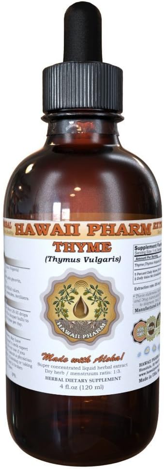 Cimbru Extract lichid, Cimbru organic (Thymus Vulgaris) Tinctură, Suplimentul Herbal, Hawaii Pharm, Made in USA, 4 fl.oz