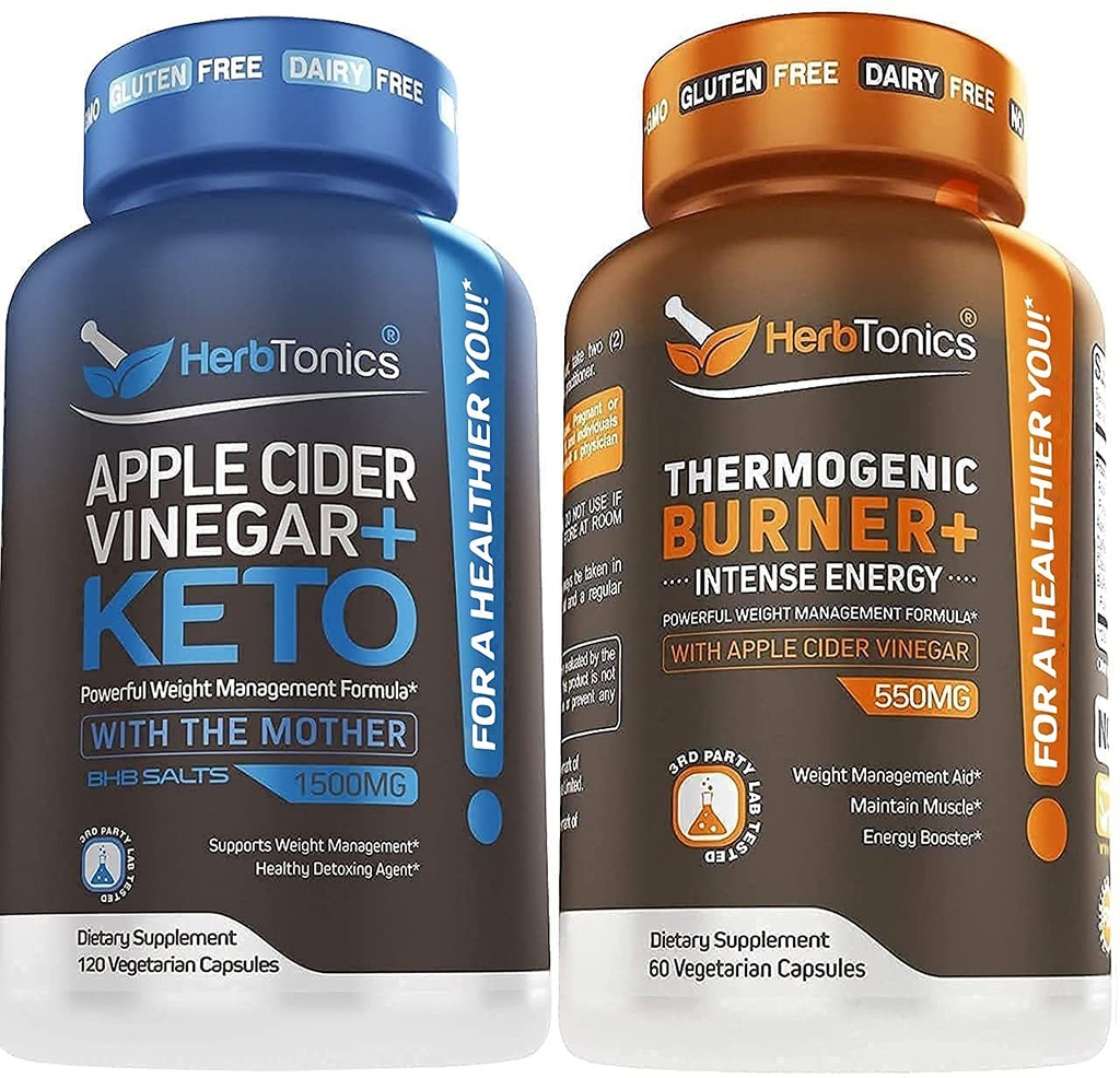 Herbtonics Apple Cider Otegar + Keto BHB Formula - Digestion & Detox Support, Appetite Control Supplement.