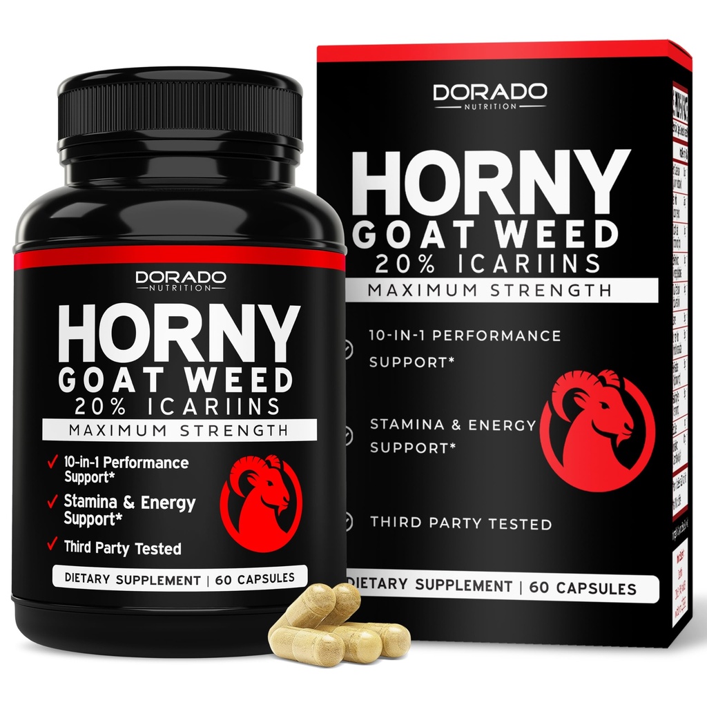 Herny Goat Weed for Men and Women - [20% Icariins Max Power] - Rezistenta, rezistenta, circulatie, suport comun si spate - Maca Root, Ginseng, Yohimbine, Tribulus, L-Arginina - SUA Made - 60 Count