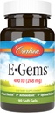 Carlson- E-Gems, 400 UI (268 mg), Heart Health & Optimal Wellness, Antioxidant, 90 geluri moi