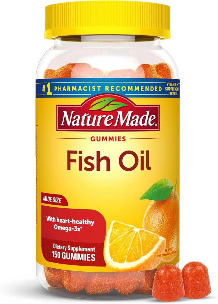 Natural făcut ulei de pește Omega 3 gume, Omega 3 Suplimente de ulei de pește, suport cardiac sănătos, 150 gume, 75 zile de aprovizionare