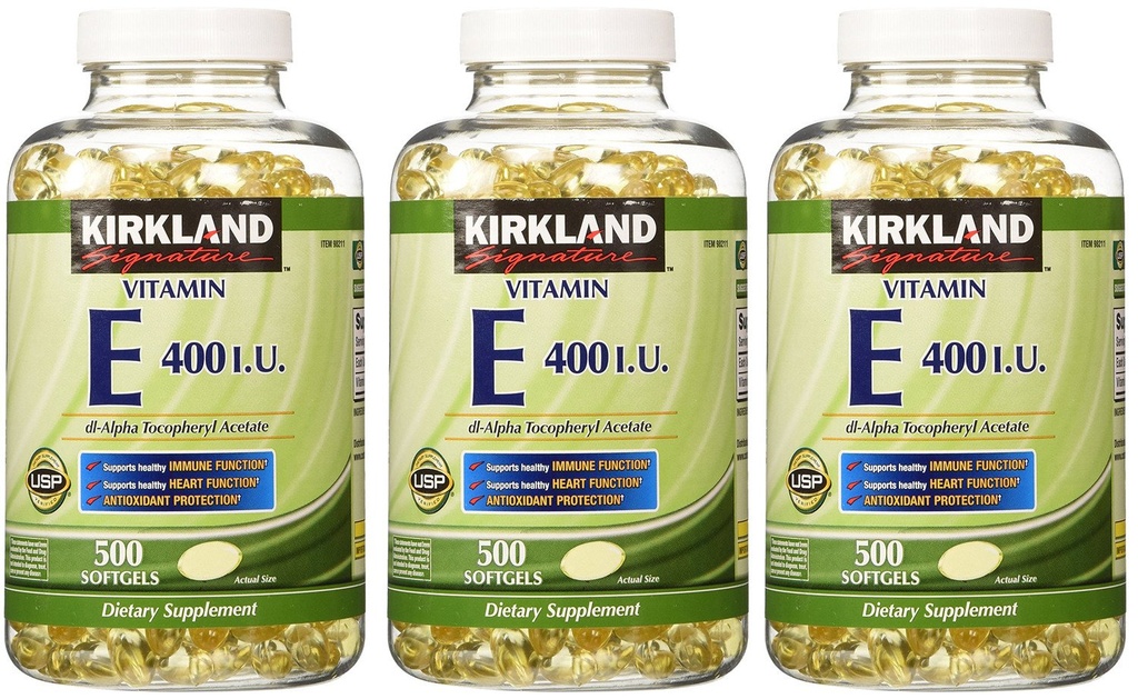 Kirkland Signature, Vitamina E 400 UI 500 Softgels fvKDn (Pachet de 3)