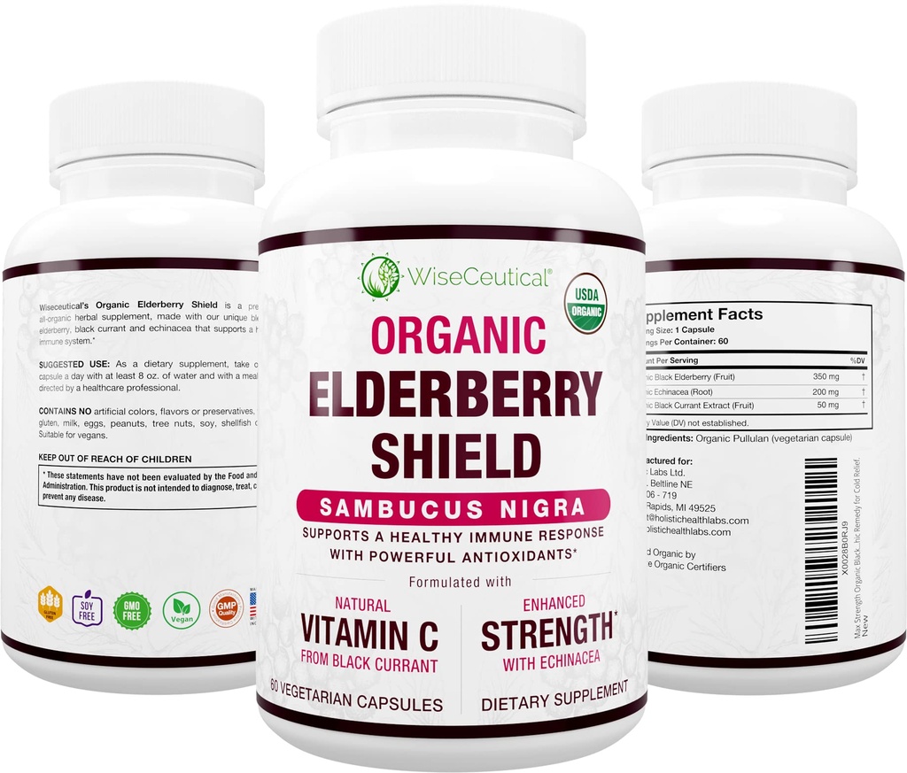 Max Putere USDA negru organic Elderberry, Black Currant Extract & Echinacea 