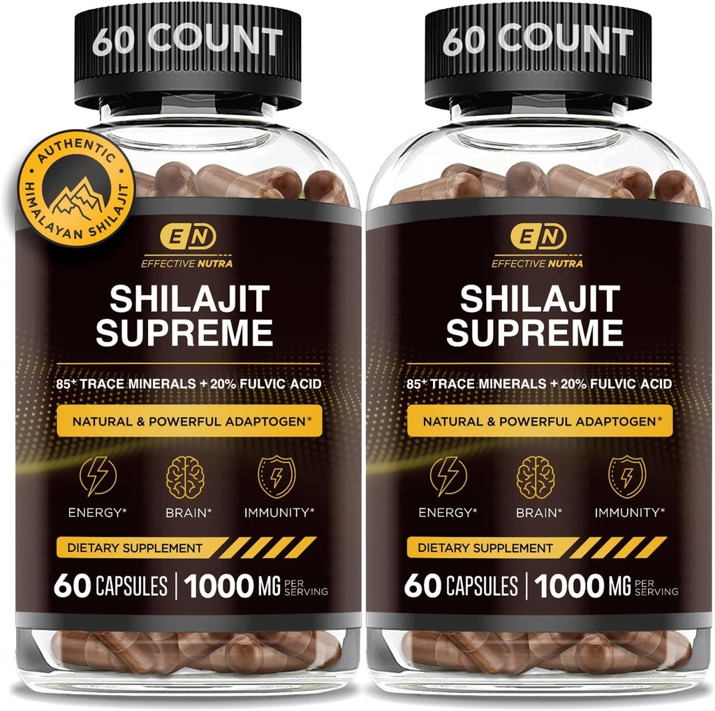 Nutra capsule pure Shilajit pentru bărbaţi şi femei - Himalayan Shilajit pur pentru bărbaţi şi femei - High in Trace Minerale & Acidul pelvian - 10000 mg extract autentic de Shilaj per Serving (120 Conte)