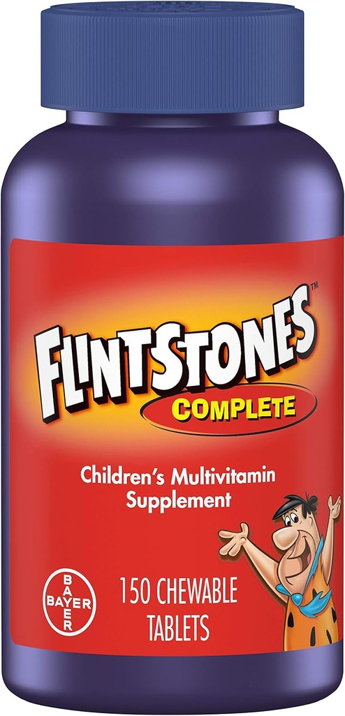 Flintstones Chewable Kids Vitamine, Multivitamine complete pentru copii și copii mici cu fier, calciu, vitamina C, vitamina D & mai mult, 150ct