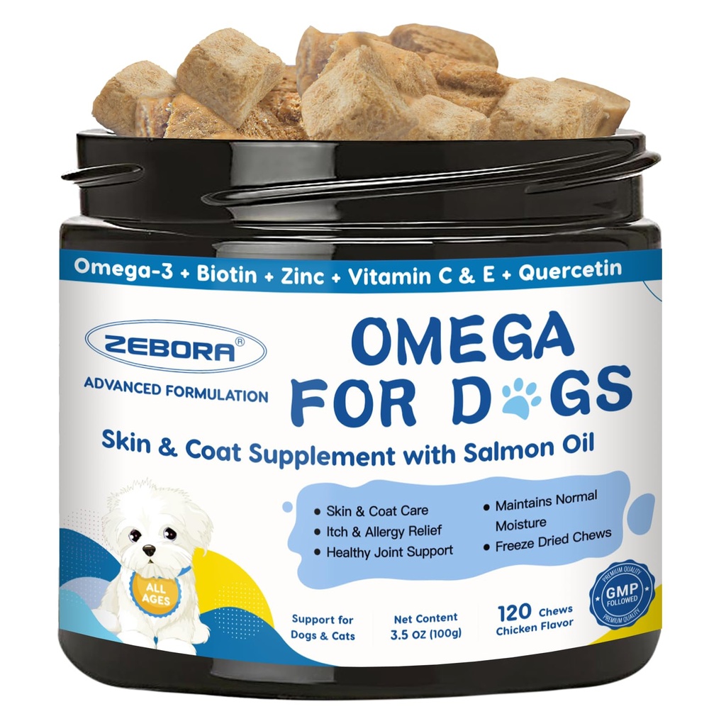 Omega 3 pentru câini cu ulei de somon, ulei de pește pentru câini Piele și Coat Supliment, Dog Alergia Ajutor, Hot Spot Tratamentul, Anti Shedding, Hip & Suport comun cu EPA & DHA, Biotina, Vitamina E