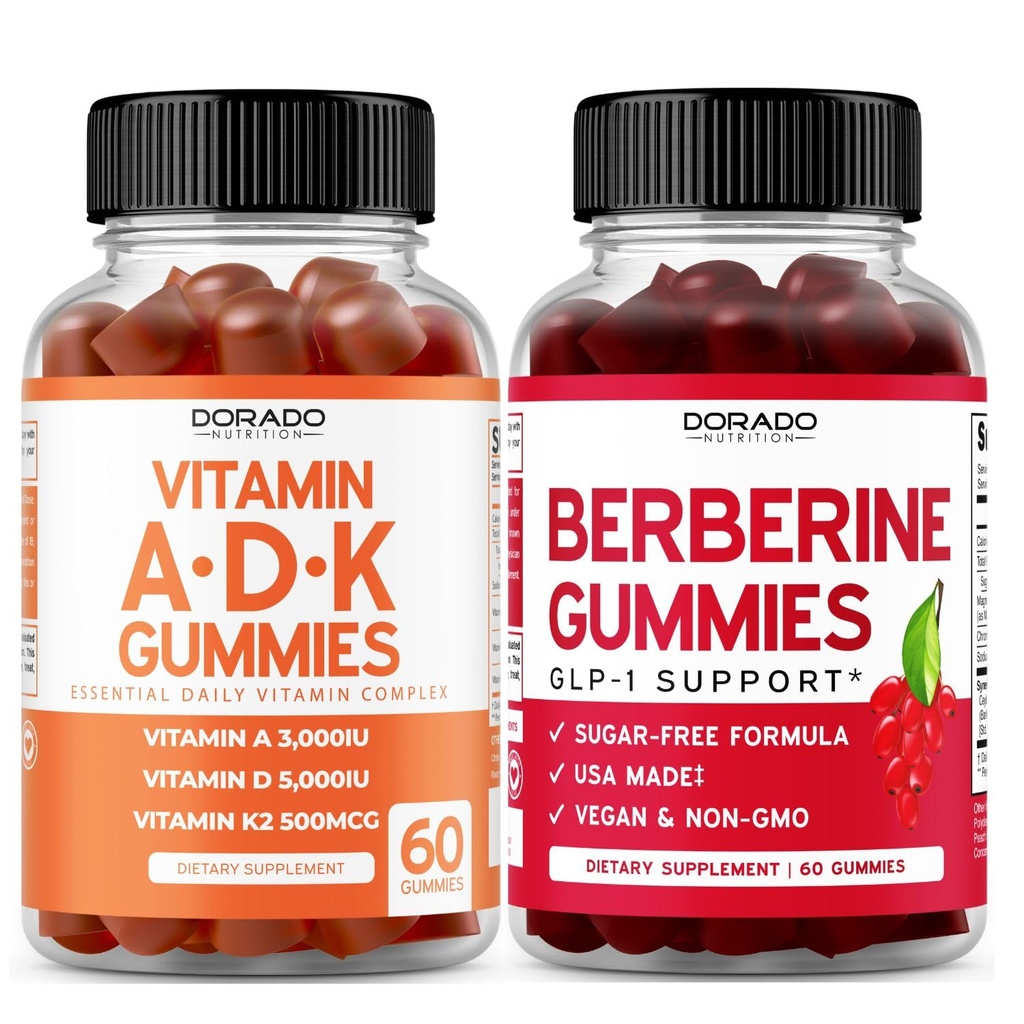 ADK Gummies Vitamina D3 K2 (60 gume) Vitamina D3 K2 fără zahăr - Supliment cu D & K - 10 Vegan Supliment - Berberine Gumies cu scorțișoară Ceylon pentru adulți - Non OMG & Made in USA