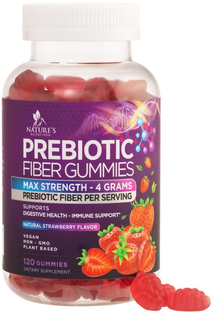 Gumiile de fibre pentru adulți, Daily 4g Gummy Fiber Supplement, Prebiotic Gummy Digestive Health Support - Plant based Soluble Fiber Chews, Prebiotics Supports Regularity & Digestion Non-GMO - 120 Gummies