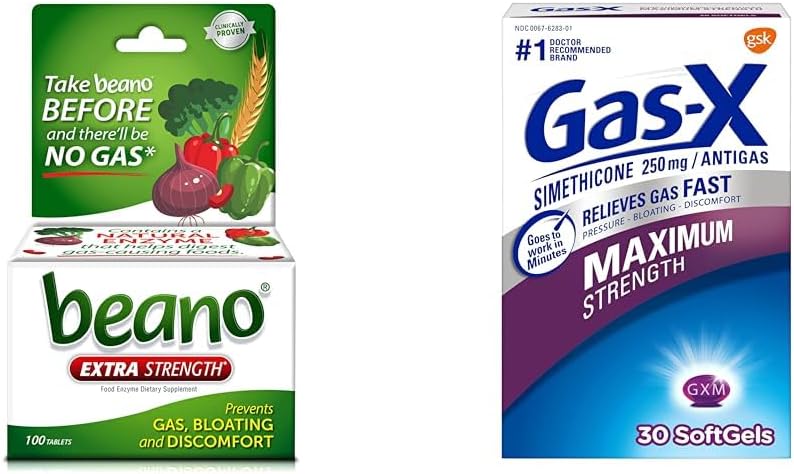 Beano Ultra 800 Count și gaz-X Putere maximă 250mg Simethiconă 30 Conte de gaz