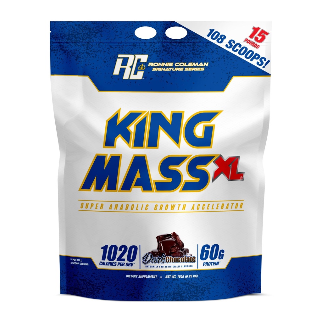 Ronnie Coleman Signature Series King Mass XL Mass Gainer Proteine Pulbere, Musculare Gainer, 60g Proteine, 180g Carbohidrați, 1000 + Calorii, Creatină și Glutamina, Ciocolată neagră, 15 Pound
