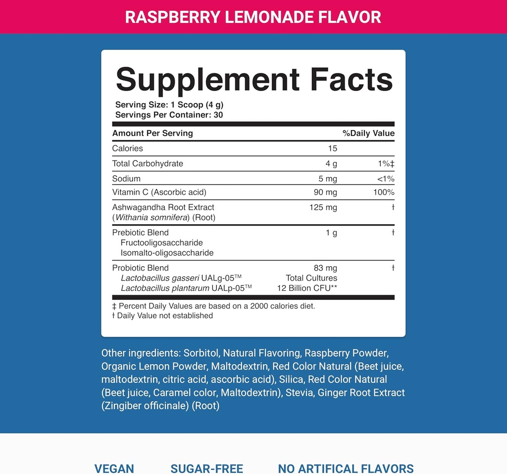 Nighttime Complete by Actived You Daily Wellness Drink for Gut Health with Ashwagandha - Raspberry Lemonade with Prebiotics, Probiotics, Vitamina C - Supports Relaxation & Digestion, Plant-Based