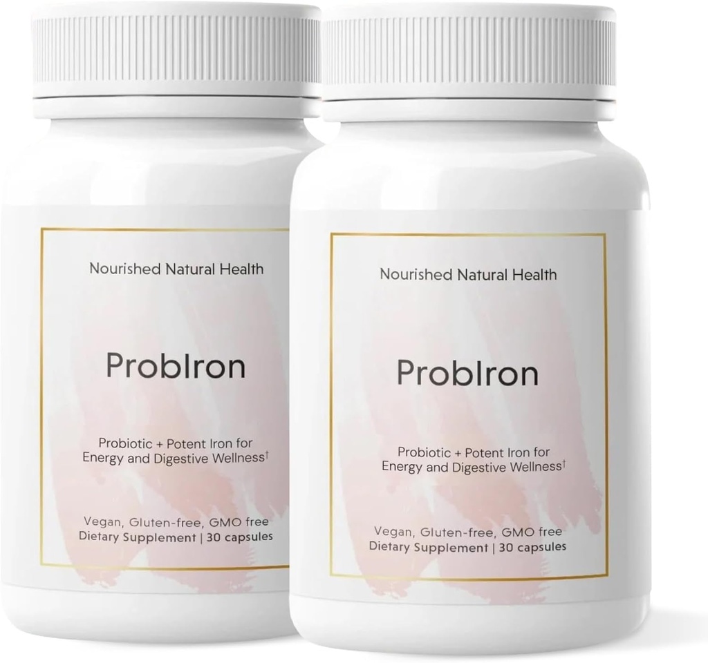Sanatate naturala probIron - Probiotic feminin + Supliment de fier amplificat cu vitamina C si cupru - Formula Vegan pentru energie si wellness digestiv - 60 capsule
