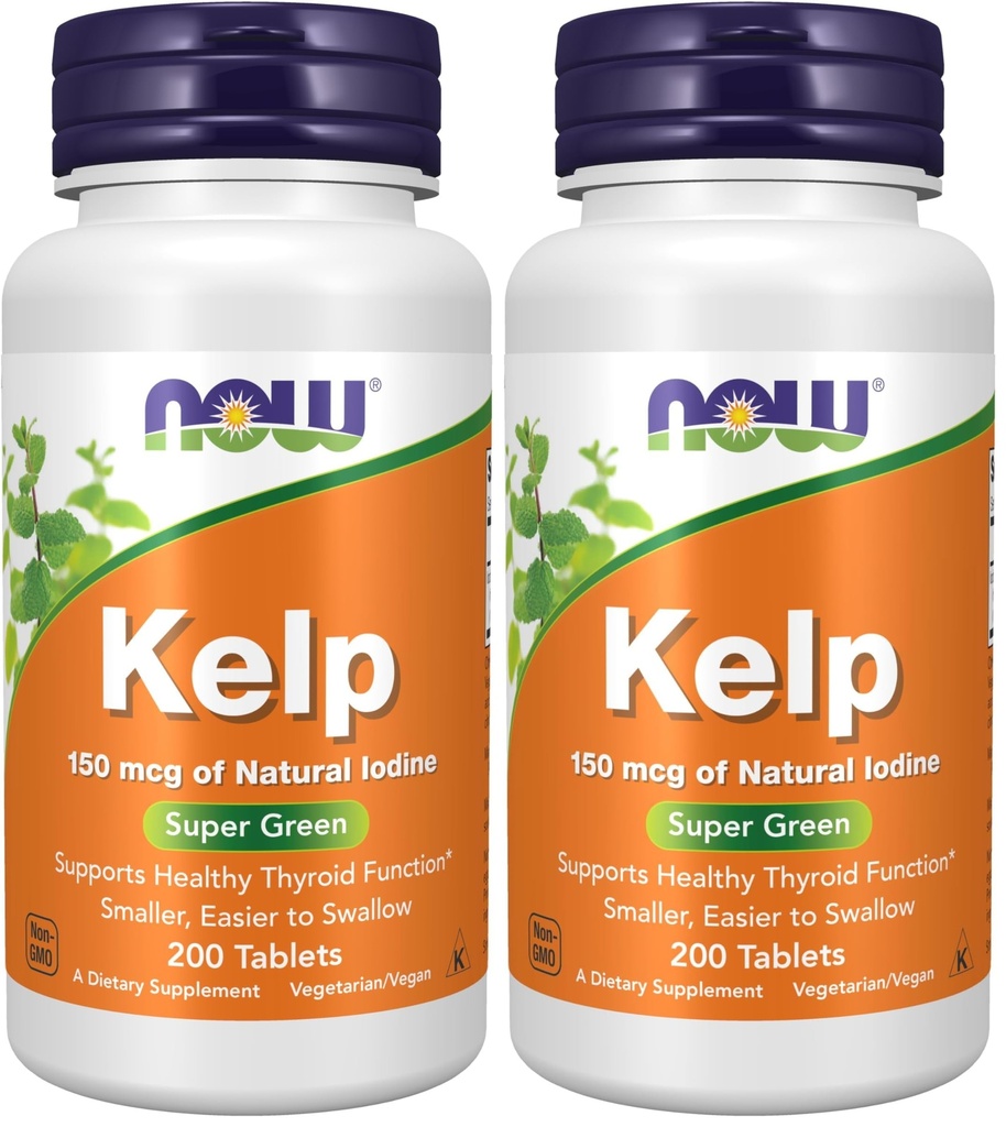 Acum Suplimente, Kelp 150 mcg de iod natural, mai ușor de înghițit comprimat, Super Green, 200 comprimate (Pachet de 2)