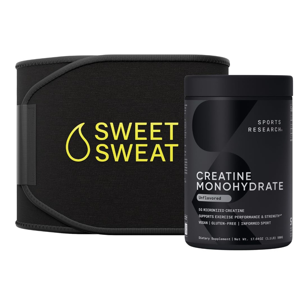 Sports Research Creatin Monohidrat și Sweat Waist Trimmer - negru și galben (Small)