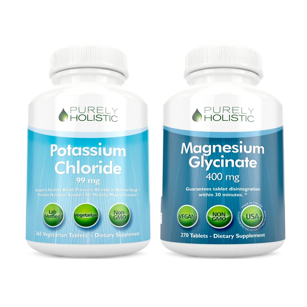 Clorura de potasiu 99mg + Glicinat de magneziu 400mg - 365 + 270 comprimate - Bundle vegetarian - Made in USA