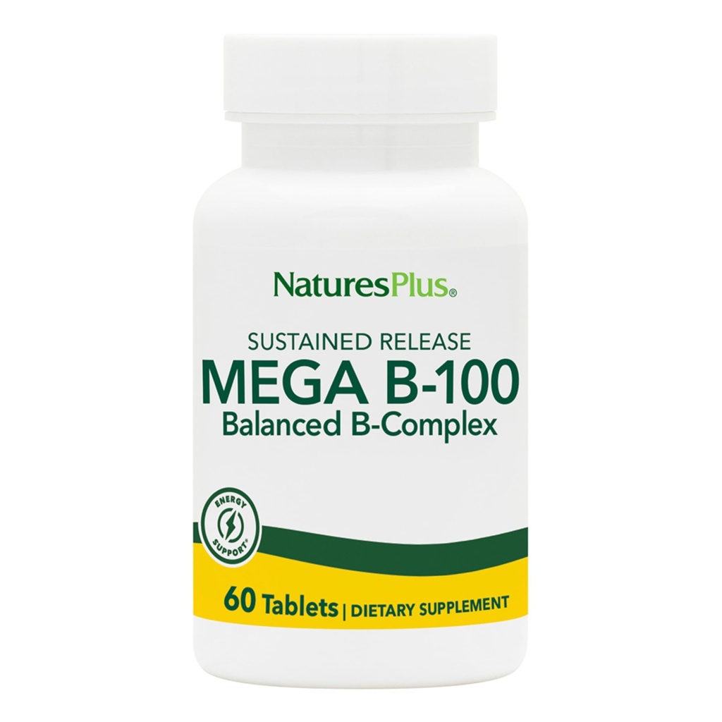 NaturasPlus Complex Mega B-100 - 60 comprimate de eliberare sustinute - Complex B echilibrat - Suport energetic - vegetarian, Gluten gratuit - 60 Serviri