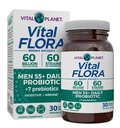 Vital Planet - Vital Flora Men 55+ Daily Probiotic, 60 Miliarde CFU, 60 Dverse Tulpini, 7 Prebiotice organice, Suport Imun, Relief de gaze, Colon și Probiotice de sănătate digestive pentru bărbați 30 Capsule
