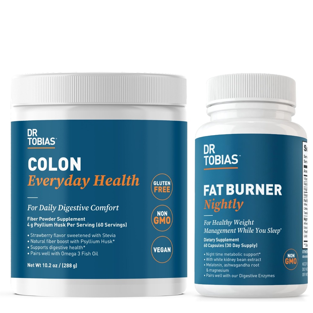 Dr. Tobias Colon Sănătate de zi cu zi și Fat Burner Nightly, Daily Digestive & Night Time Suport metabolic, Curb Cravings, Boost Energy & Gut Health, Non-GMO