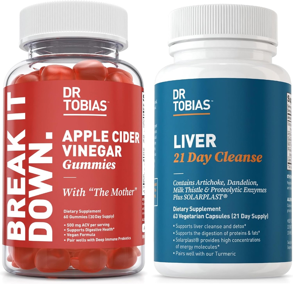 Dr. Tobias Ficat 21 Day Cleanse și Apple Cider Otegar Gummies - Sprijină Digestive Health and Liver Detox, Vegan, Non-GMO