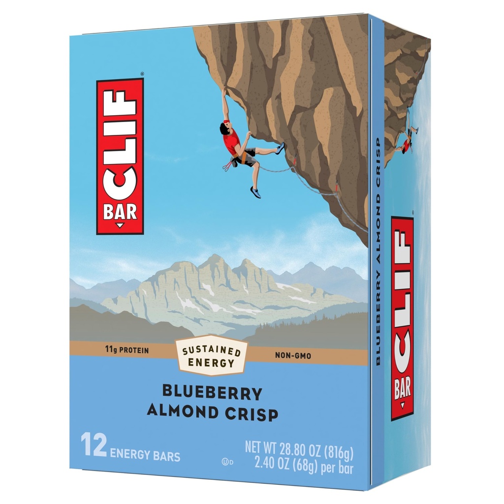 CLIF BAR - Blueberry Almond Crisp - Made with Organic Oats - Non-GMO - Plant based - Energy Bars - 2.4 oz. (12 Pack)