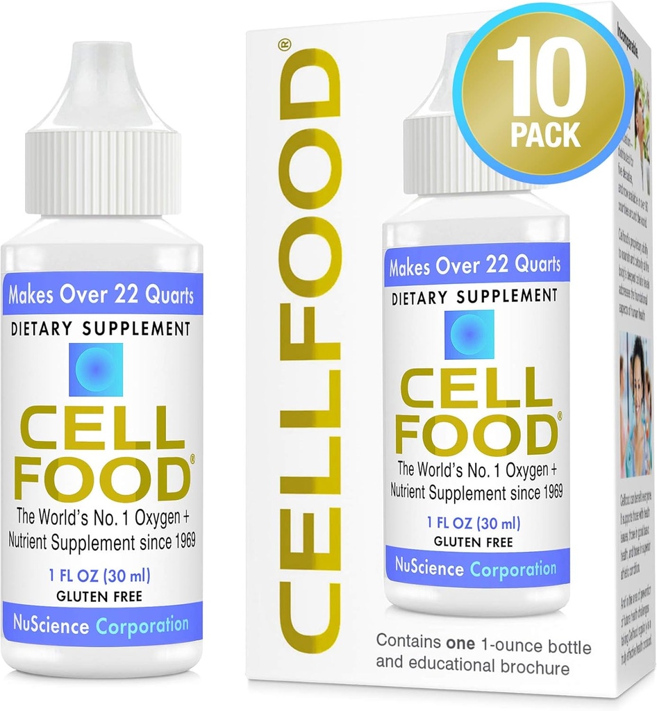 Cellfood Oxigen Boost - 1 fl oz, 10 pachet - supliment de oxigen lichid pentru drenaj limfatic, Altitudine Boala, Jet Lag, Oboseală, Dureri de cap & Energie - Gluten gratuit, Cert. Kosher