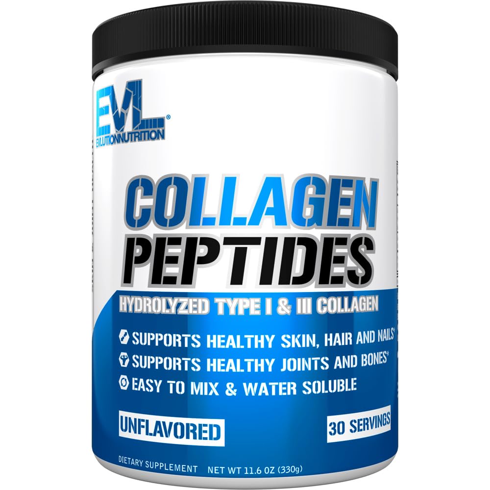 Evlution Nutrition Colagen Peptides Powder, Premium Hidrolyzed Colagen pentru a sprijini pielea sanatoasa, parul, oase, articulatii, Nails & More (30 Serviri)