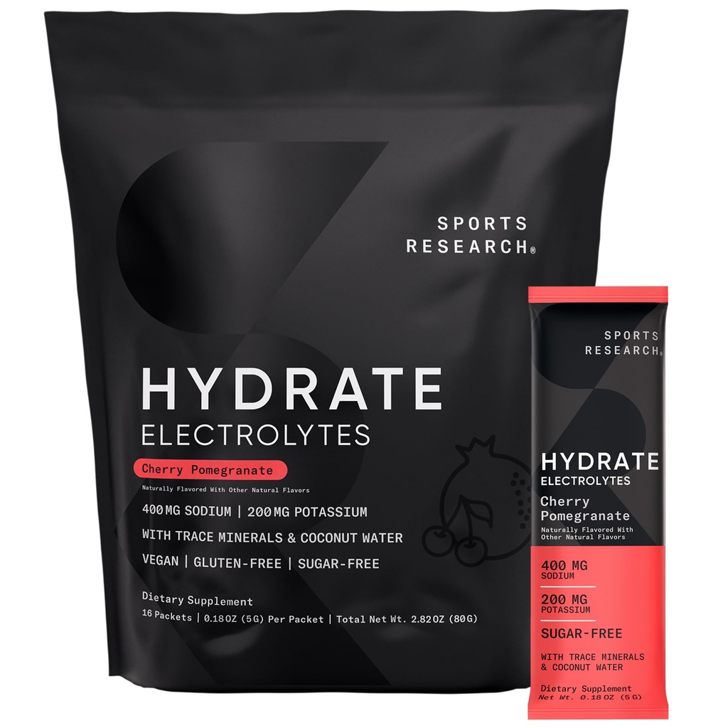 Sport de cercetare Hidrate Electroliti Pachete de praf - Zahăr-Free & natural arovărate cu vitamine, minerale și apă de nucă de cocos - Sprijină hidratare - 16 Pachete - rodii de cireșe