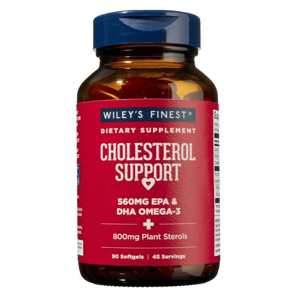 Wiley's Finest Wild Alaskan Fish Oil Cholesterol Supplement - Heart Health Supplement for Men and Women - 560mg Omega-3s - 90 Softgels (45 Servings)