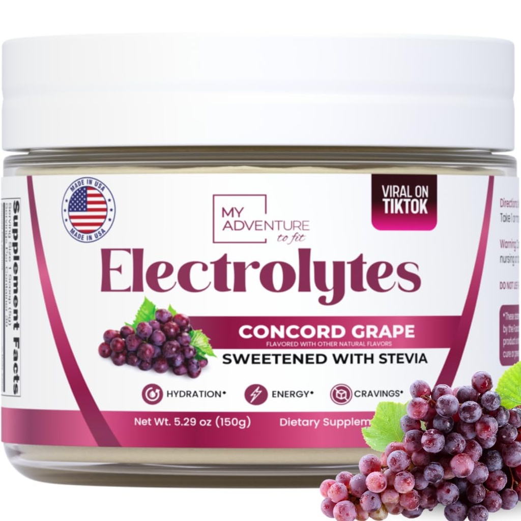 Zero zahăr - Concord de struguri Electroliti pulbere - Foarte reîmprospătatoare Hidratare - Cafeina Energie gratuita cu toate ingredientele naturale - Vegan, Keto & Paleo - Suc gratuit Electroliți băutură Mix - 30 Serviri