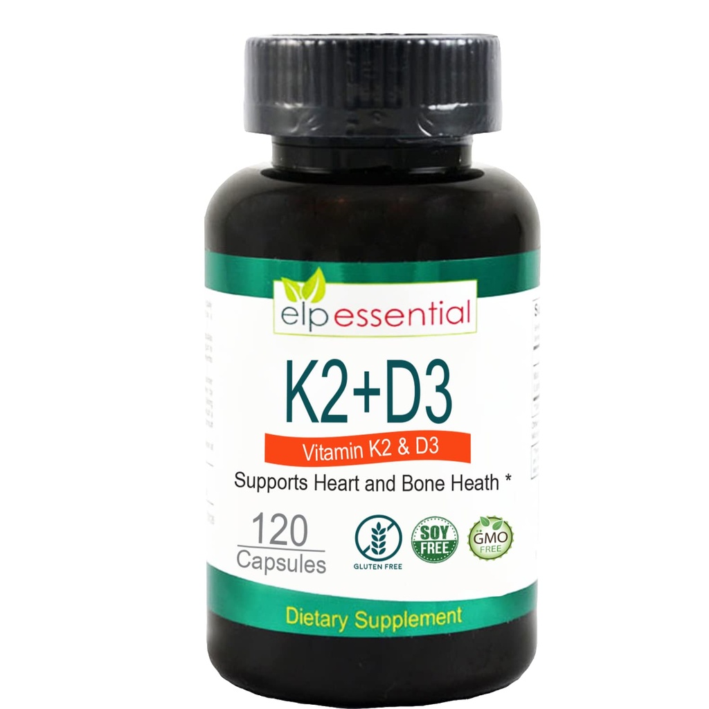 ELP ESENȚIAL Vitamina K2 cu D3 Supliment Bone and Heart Health,Capsule K2+D3 Vitamine 120 Capsule