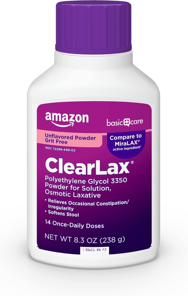ClearLax de ingrijire de baza, Polietilenă Glycol 3350 Pulbere pentru solutie, Laxativ Osmotic, Nearomat, 8,3 uncie (Pachet de 1)