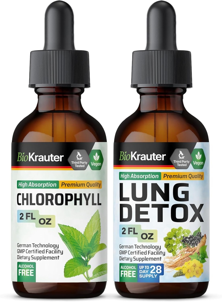 BIO KRAUTER Clorofila Tinctură 2 Fl. Oz. & Lung Detox Tincture 2 Fl. Oz.
