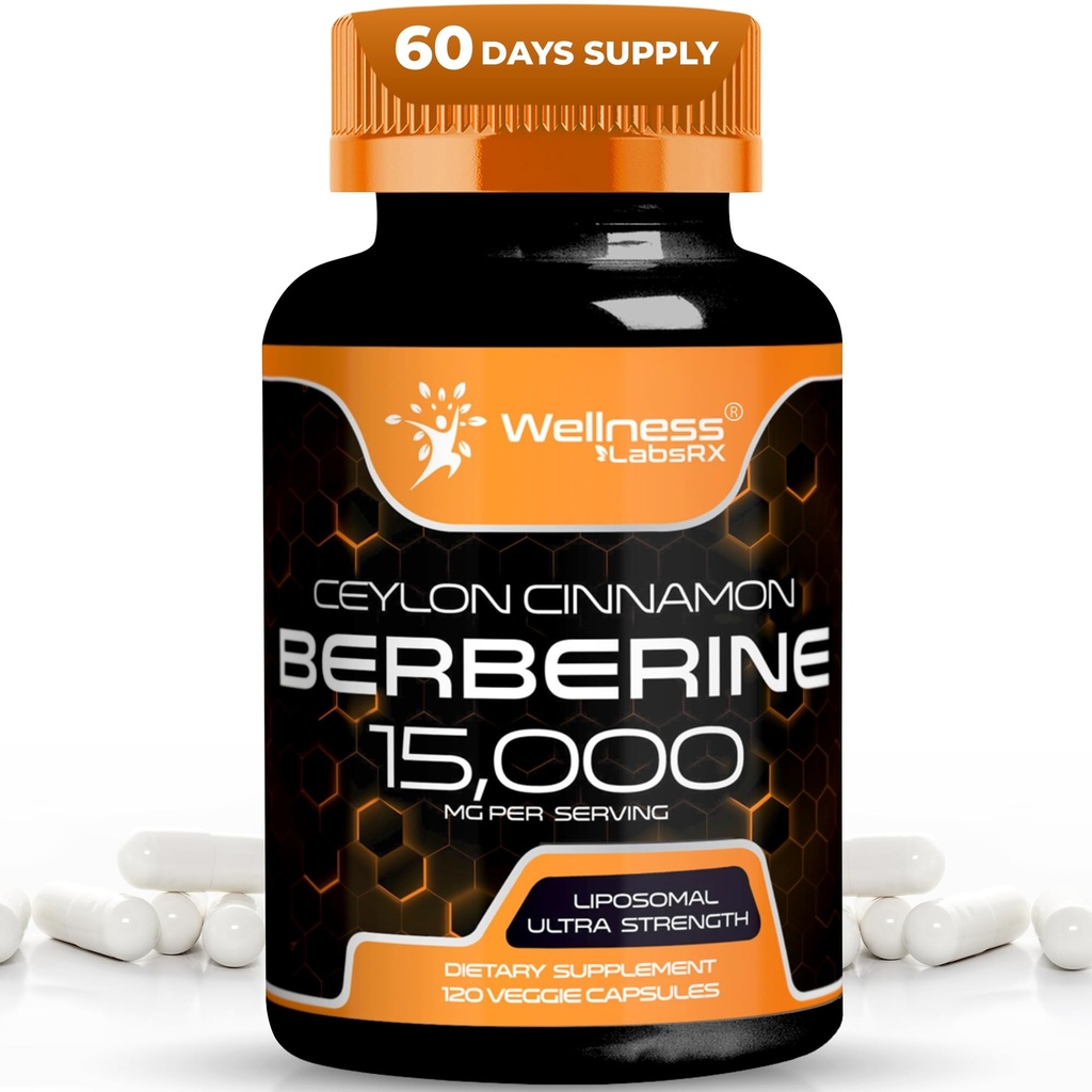 wellNESS LABSRX Berberine Supliment 15.000 mg - Berberine cu scorțișoară Ceylon, capsule de sprijin general pentru Wellness - 120 capsule (Pachet de 1)