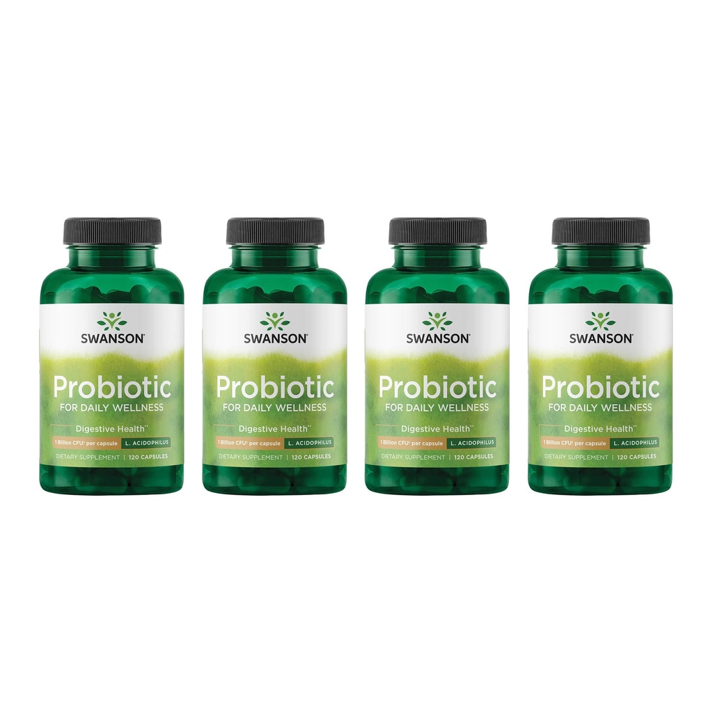Swanson Probiotic - Digestive Health Supplement w/ 1 Miliarde CFU per capsulă - Formula naturală de sprijin Regularitatea Bowel & Daily Wellness - (120 capsule) (4 ambalaj)