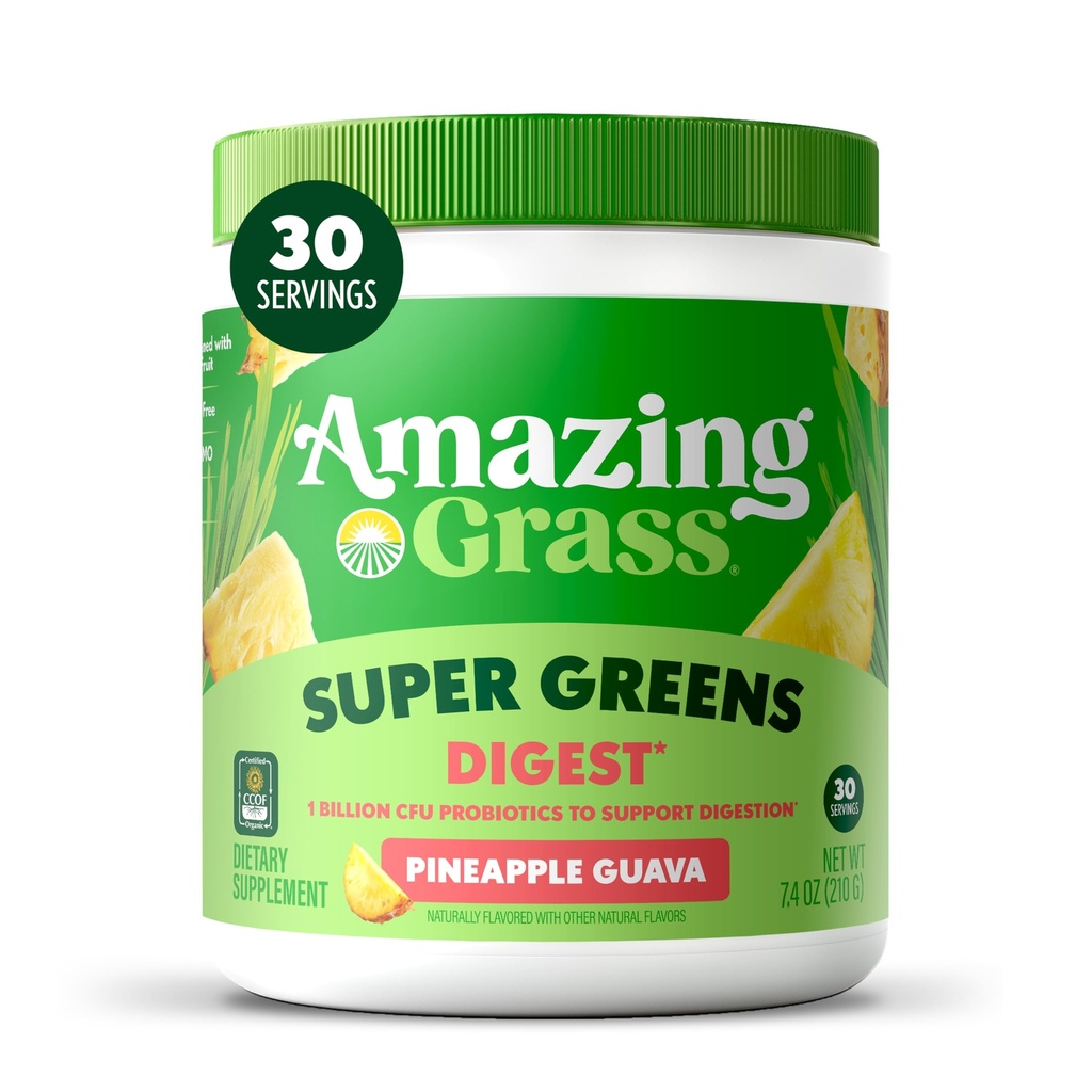 Amazing Grass Greens Blend Digest: Super Verzi pulbere Smoothie Mix pentru suport de digestia cu Spirulina organica, Chlorella, Root Root Powder, Enzime digestive & Probiotice, 30 Serviri