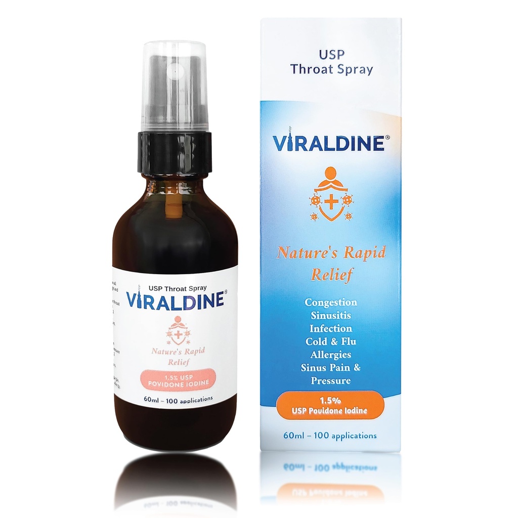 1,5% Povidonă-Iodine Sore Spray pentru gât, flacon fără microplastic, FSA/HSA eligibil, 60ml