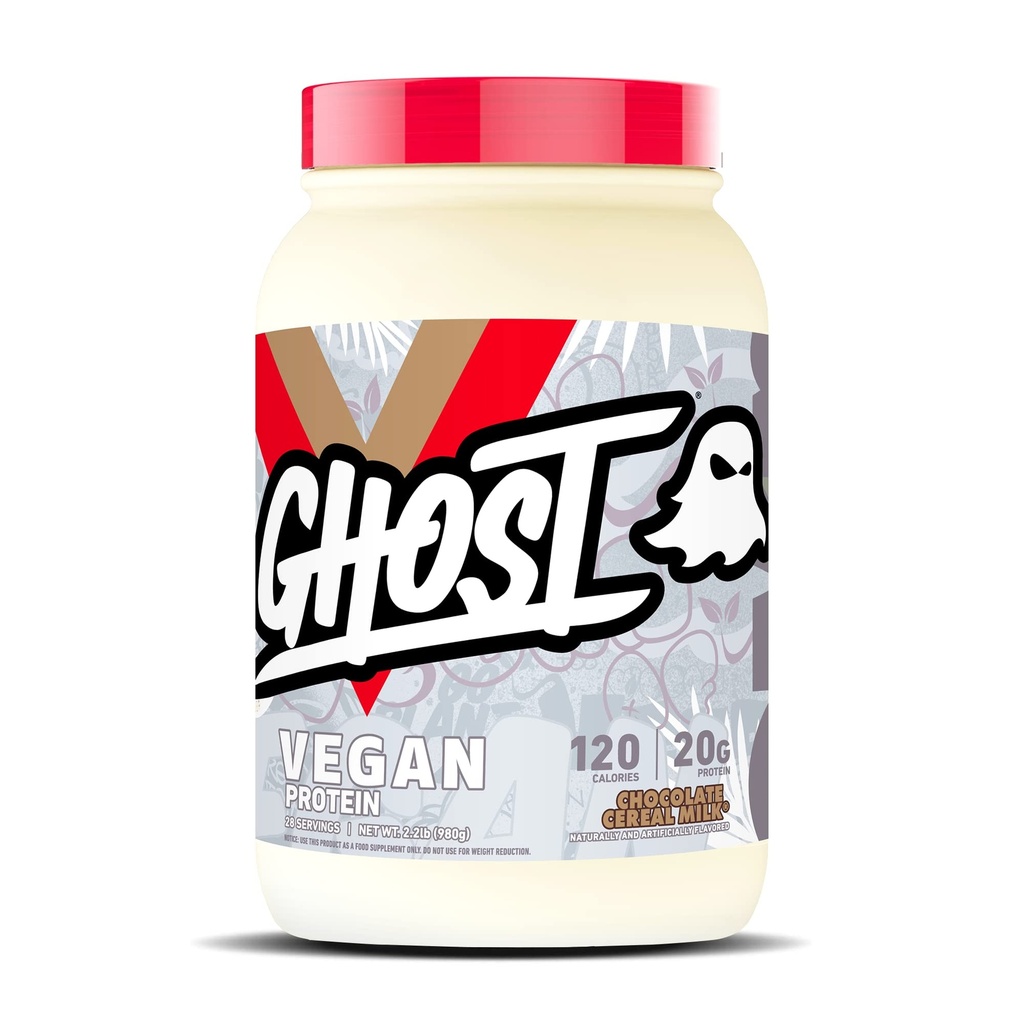 Pudră de proteine din Vegan GHOST, lapte de cereale de ciocolată - 2lb, 20g de proteine - Pea pe bază de plante și proteine organice de dovleac - 