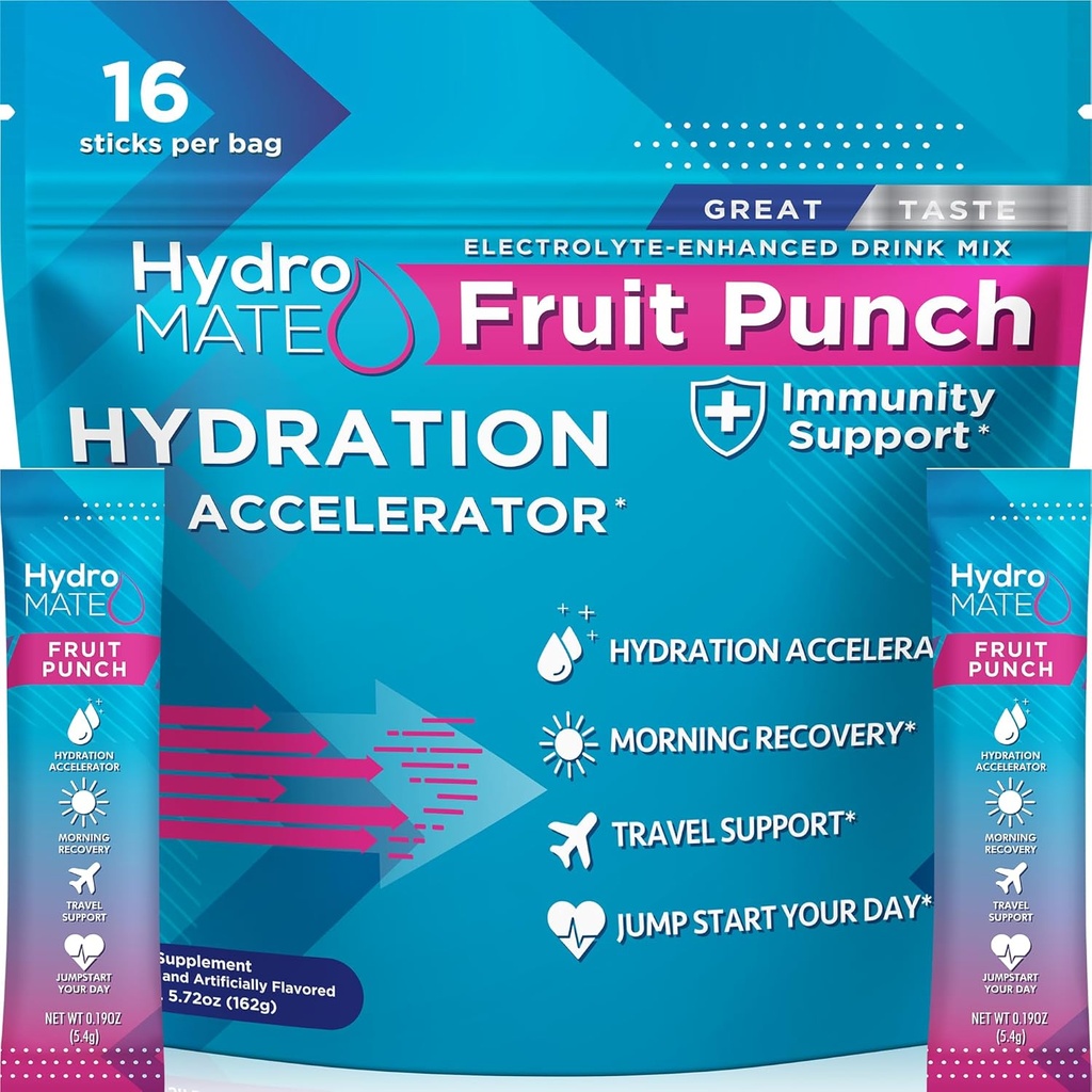 HidroMATE Electrolit Pudra de fructe Punch Hidratare Pachete de zahăr scăzut 16 Număr de