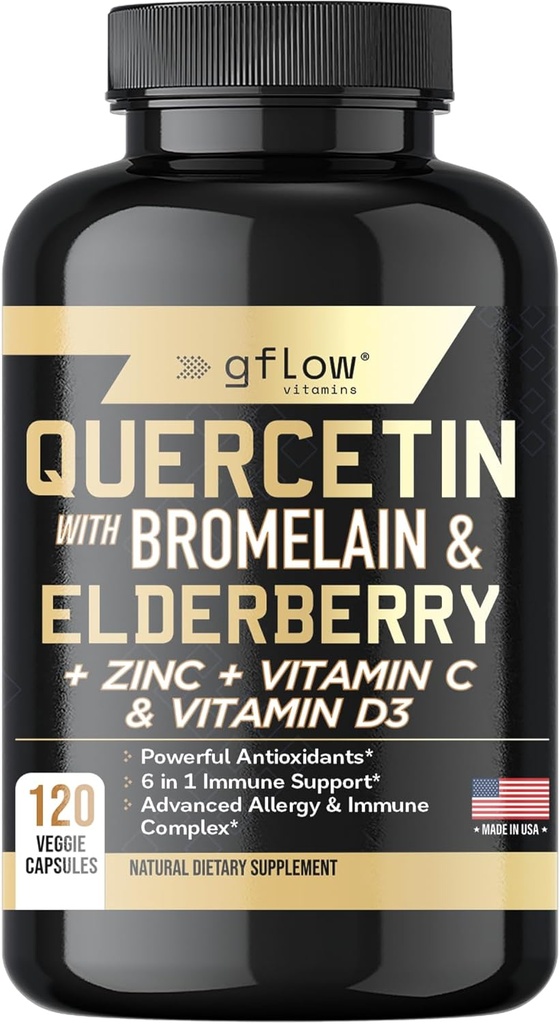 Querbetin cu Bromelain Zinc Vitamina C Vitamina D Elderberry - 120 Capsule Veggie, Non-GMO, Gluten-Free 