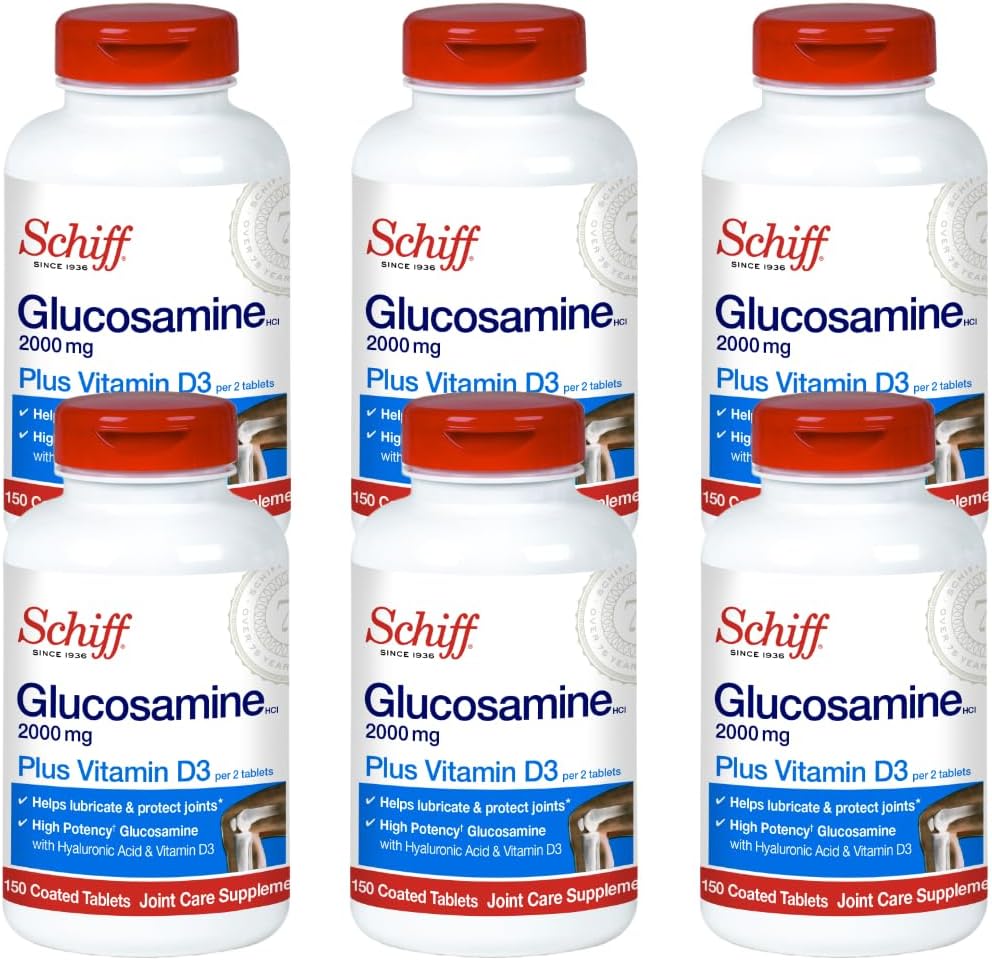 Schiff Glucosamină 2000mg cu vitamina D3 şi acid hialuronic 150 comprimate - Supliment articular (Pachet de 6)