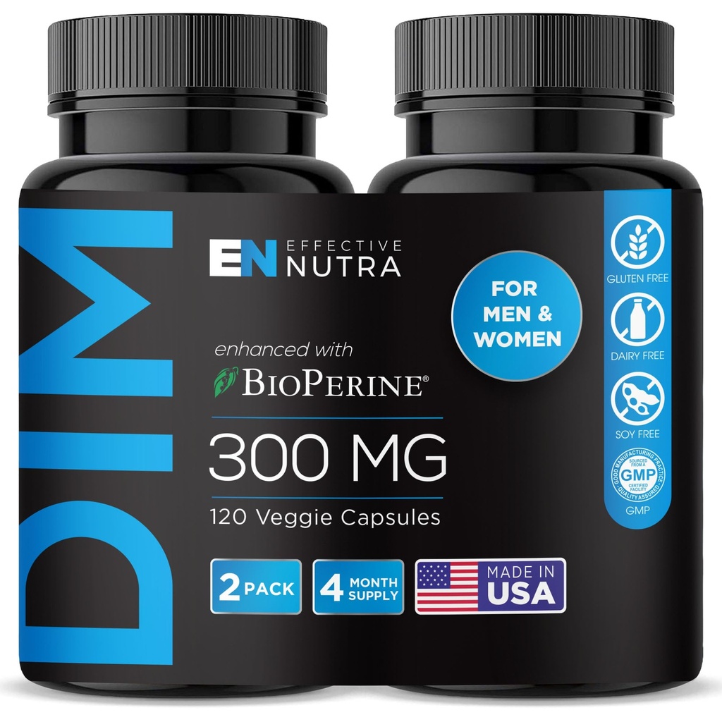 Eficienţă NUTRA Dim Supliment 300mg cu BioPerine - Extra Force Estrogen Blocker pentru bărbaţi şi femei - Hormone & suport metabolic - 4 luni de aprovizionare