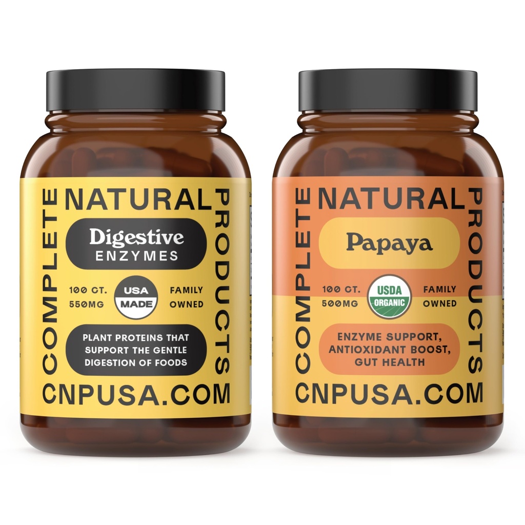 Produse naturale complete Organic Papaya Enzime 100 Capsule si enzime digestive 100 Capsule Bundle