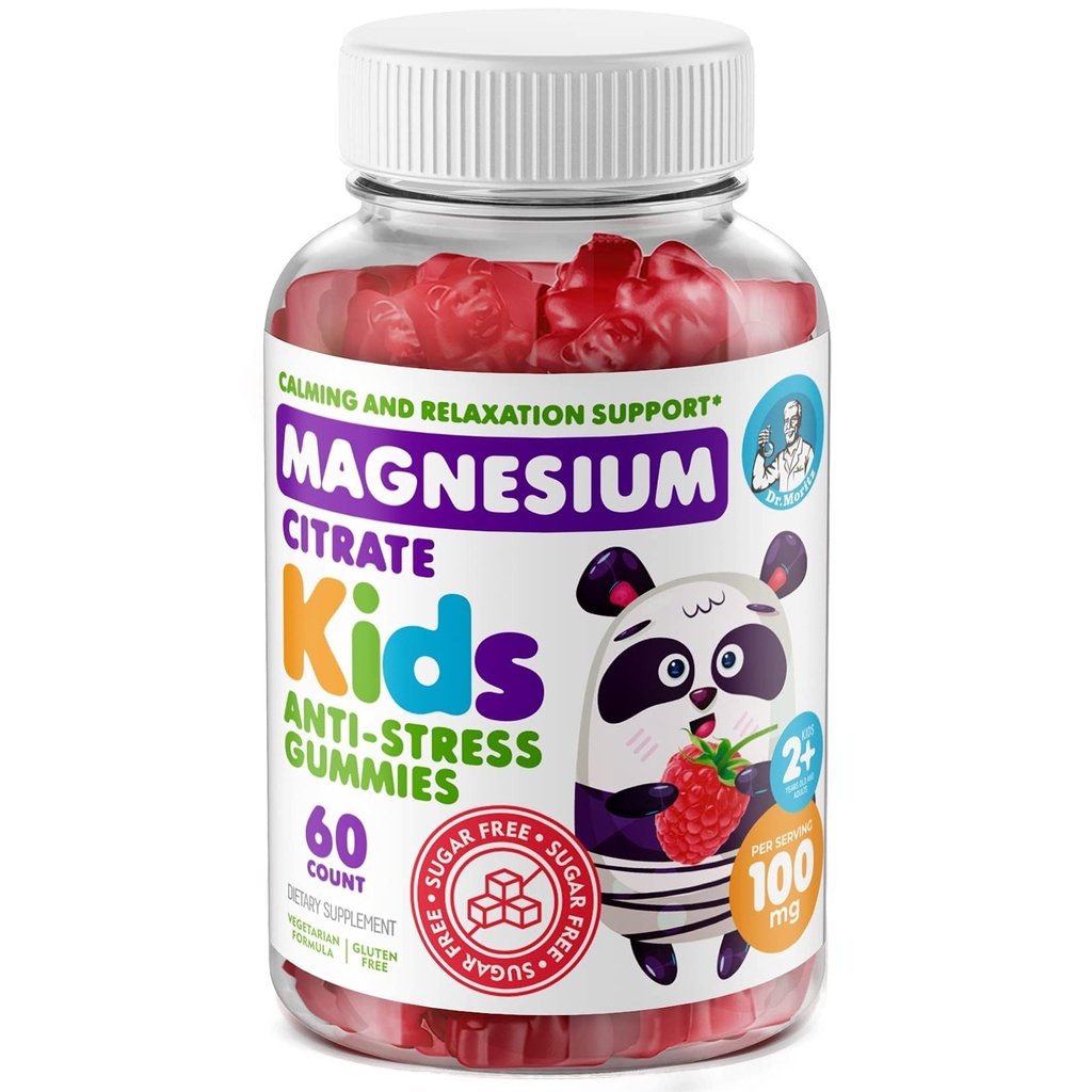 DR. MORITZ Gume de magneziu fără zahăr pentru copii și adulți - Gume de magneziu pentru copii non-GMO - Aroma de zmeură - 1-pack (conte 60)