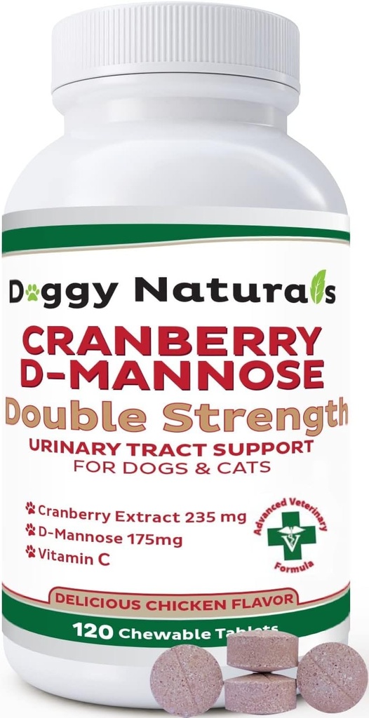 Cranberry D-Mannose pentru câini și pisici Infecția cu tractul urinar Support Preveni și elimină UTI, Infecția vezicii urinare Rinichi Suport, Antioxidant (Double Concentrație comprimat, 120 Număr)