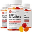 iRestore Gummy Vitamine de păr, Vegan Biotin Gume pentru piele de păr și unghii, Gume de creștere a părului pentru femei și bărbați, Biotin 10.000mcg, 3PK
